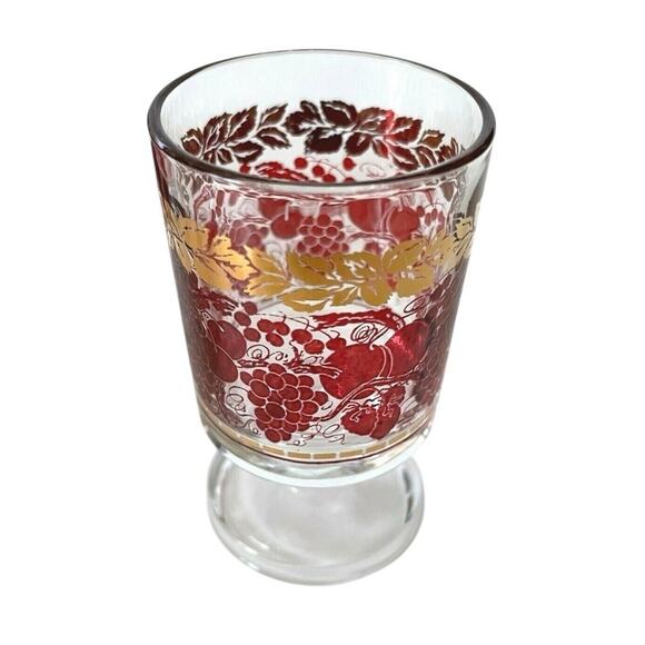 Vintage Red & Fold Motif Footed Glasses Set of 6 Retro Mid Century Barware Drink - Picture 4 of 7